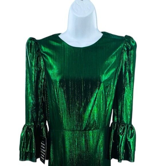 Pomander Place | NEW Emerald Crinkle Lurex Lillith Maxi Dress Size L - Picture 6 of 12